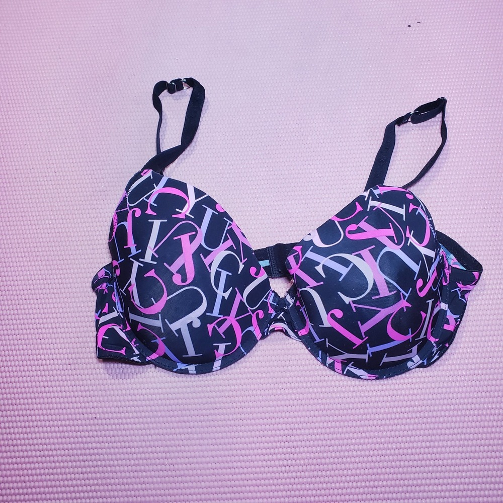 Juicy Couture Y2K Logo Bra Colorful Underwire Size 38C Feminine Burlesque